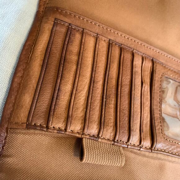 Fossil Genuine Leather Button Closure Flap Wallet Clutch Card Holder Tan Boho - Picture 8 of 16